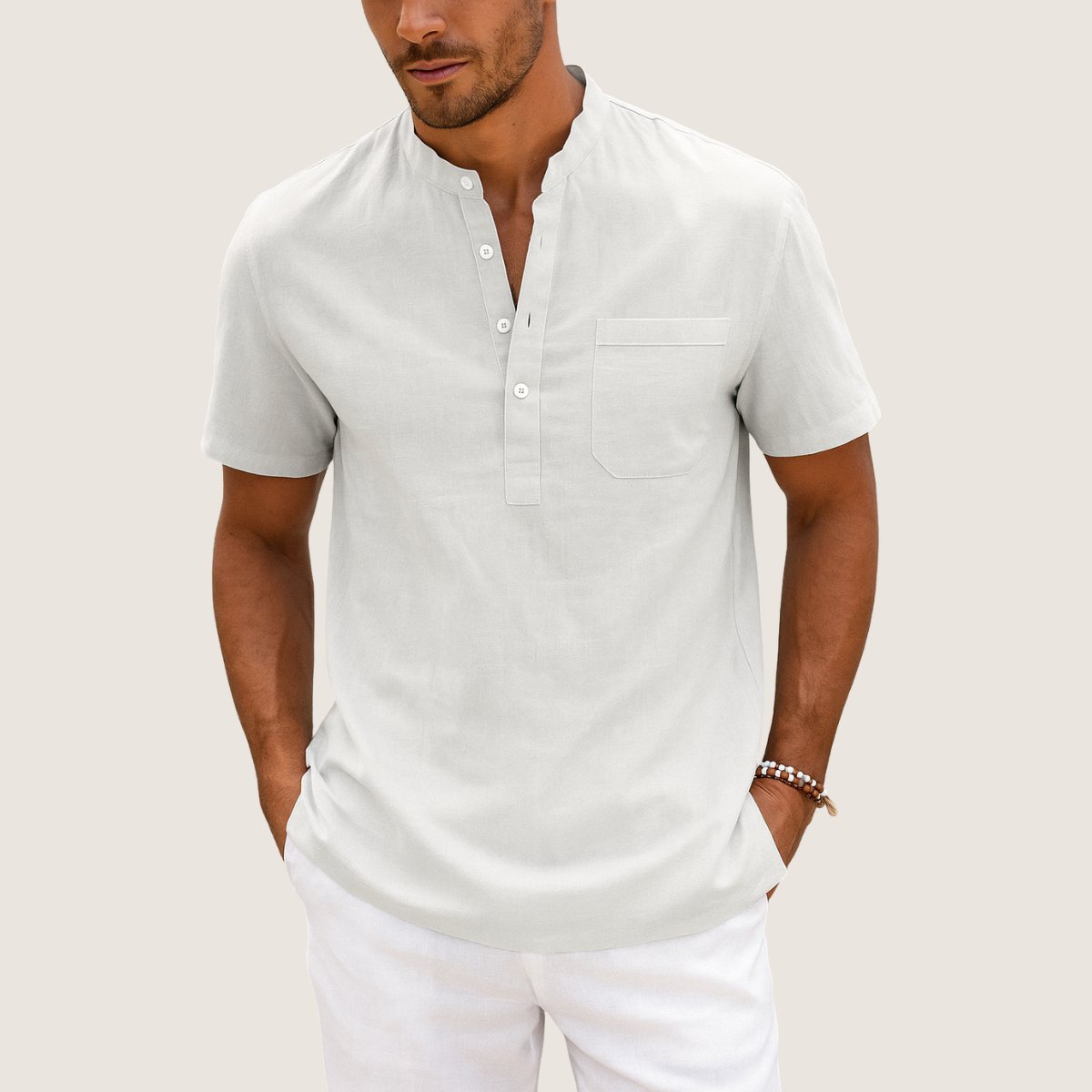Jetta Chemise Lin & Coton – Col Henley Décontracté