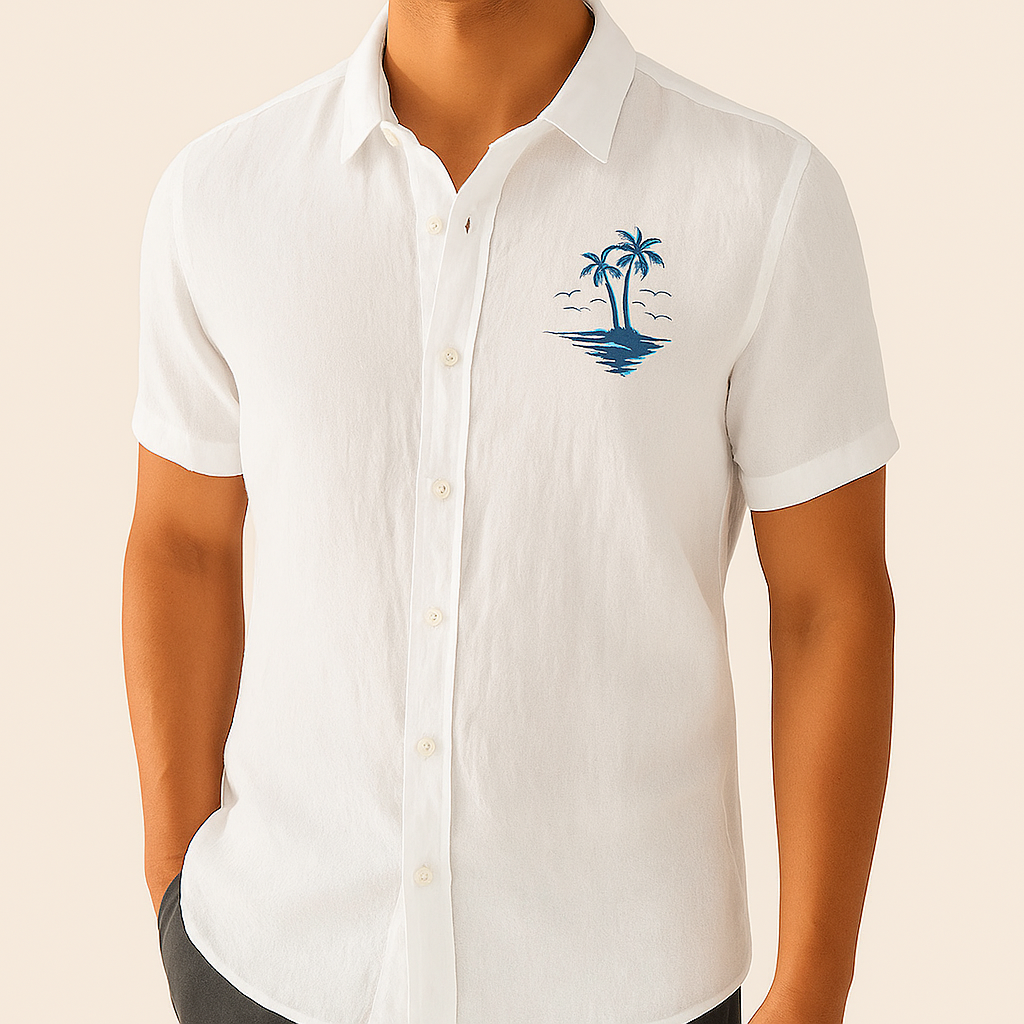 Jetta Chemise d’Été en Lin – Style Plage à Motifs Exotiques