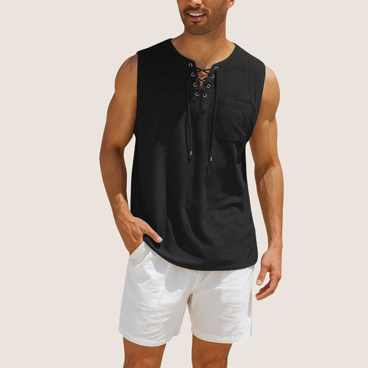 Jetta Débardeur Lin & Coton – Style Rétro à Lacets