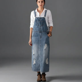 Jetta Robe chasuble en denim délavé avec fente arrière