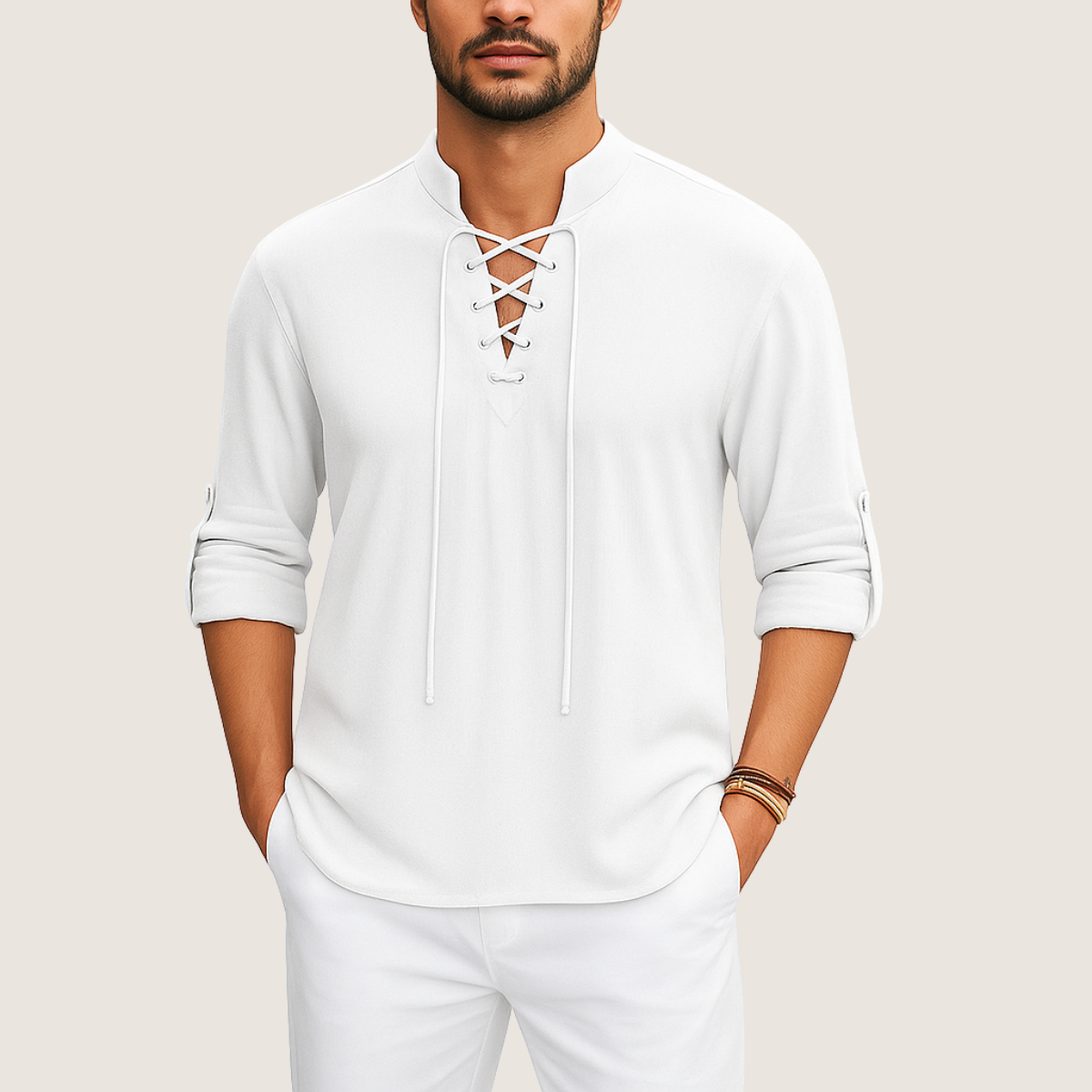 Jetta Chemise Bohème en Lin – Élégance Décontractée à Lacets