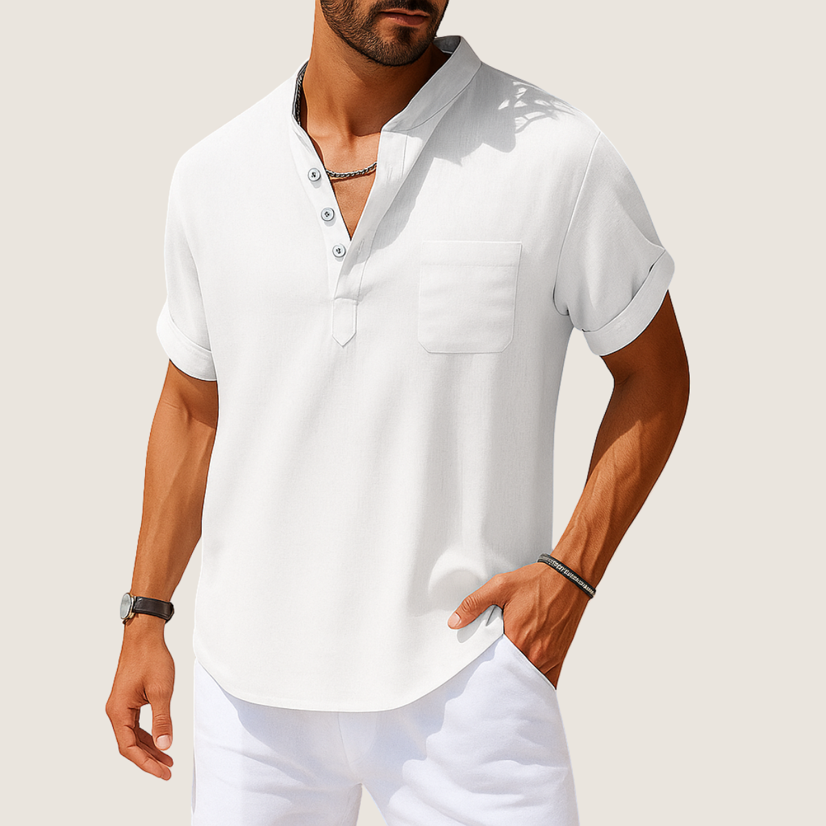 Jetta Chemise Été – Col Montant Décontracté en Lin & Coton