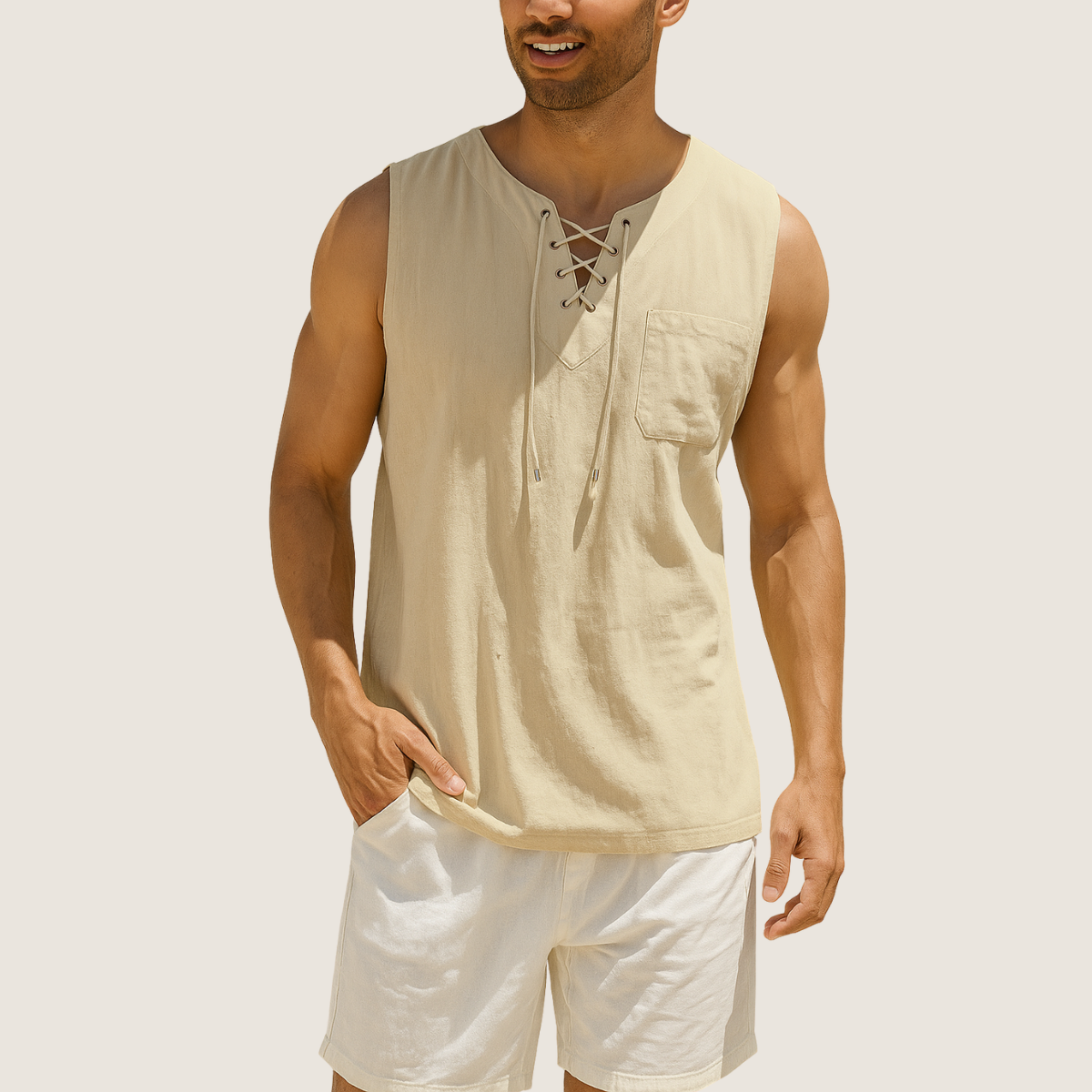 Jetta Débardeur Lin & Coton – Style Rétro à Lacets
