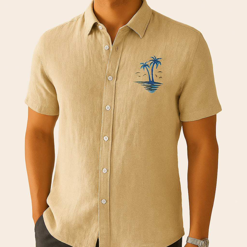 Jetta Chemise d’Été en Lin – Style Plage à Motifs Exotiques