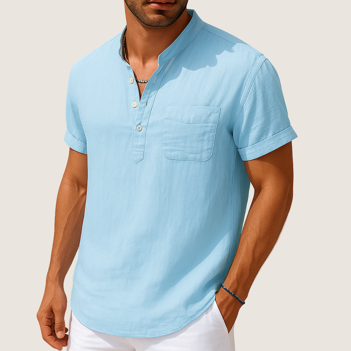 Jetta Chemise Été – Col Montant Décontracté en Lin & Coton