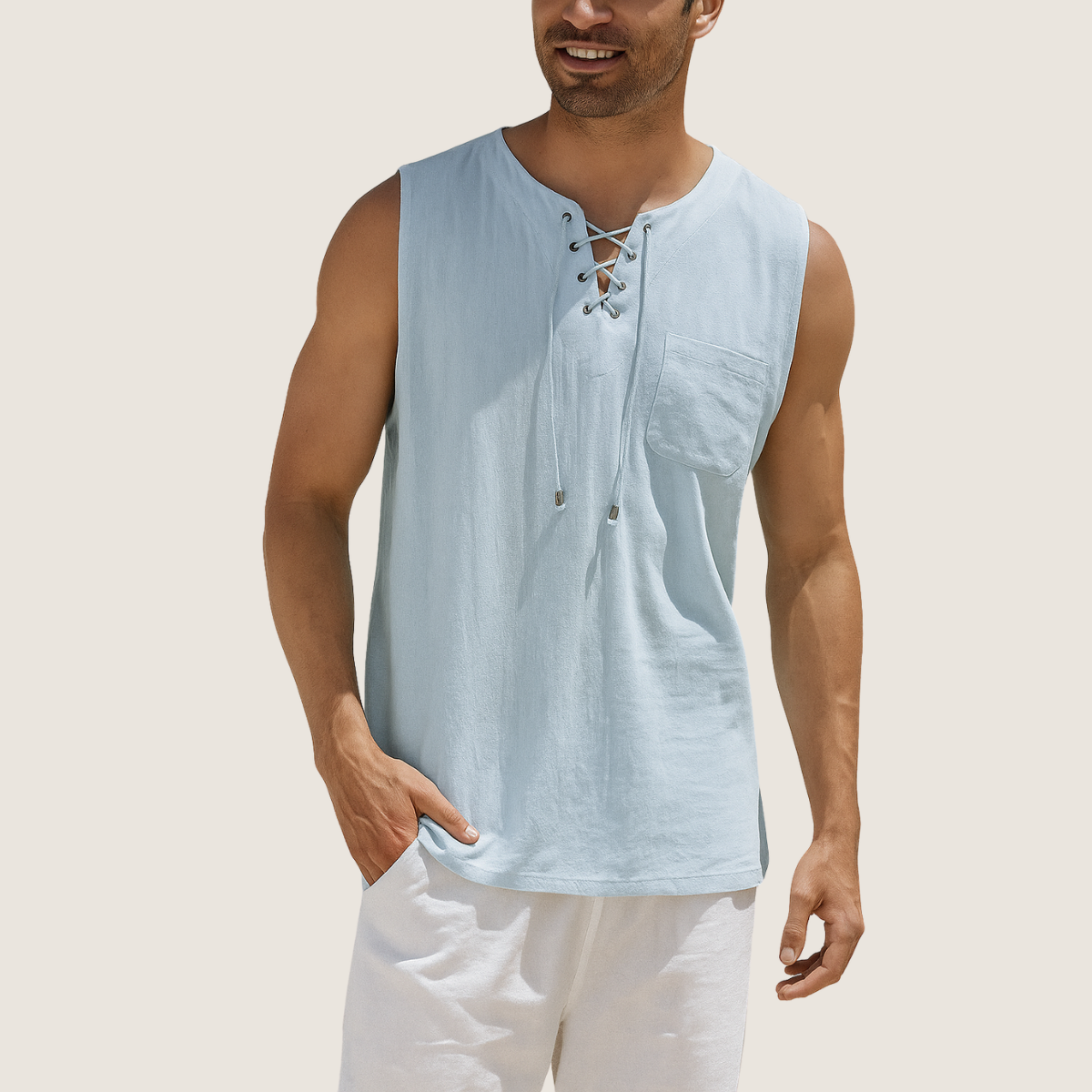 Jetta Débardeur Lin & Coton – Style Rétro à Lacets