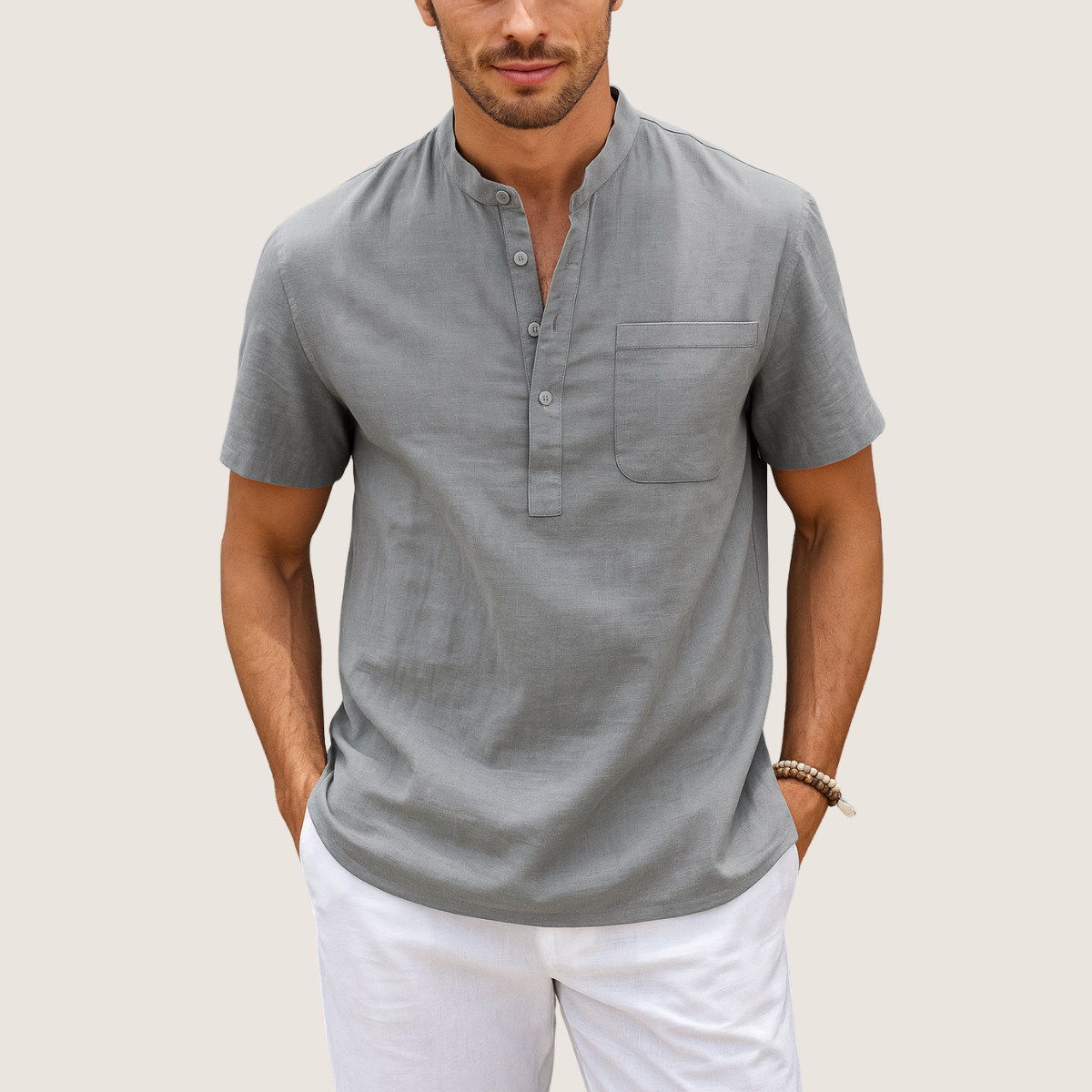 Jetta Chemise Lin & Coton – Col Henley Décontracté
