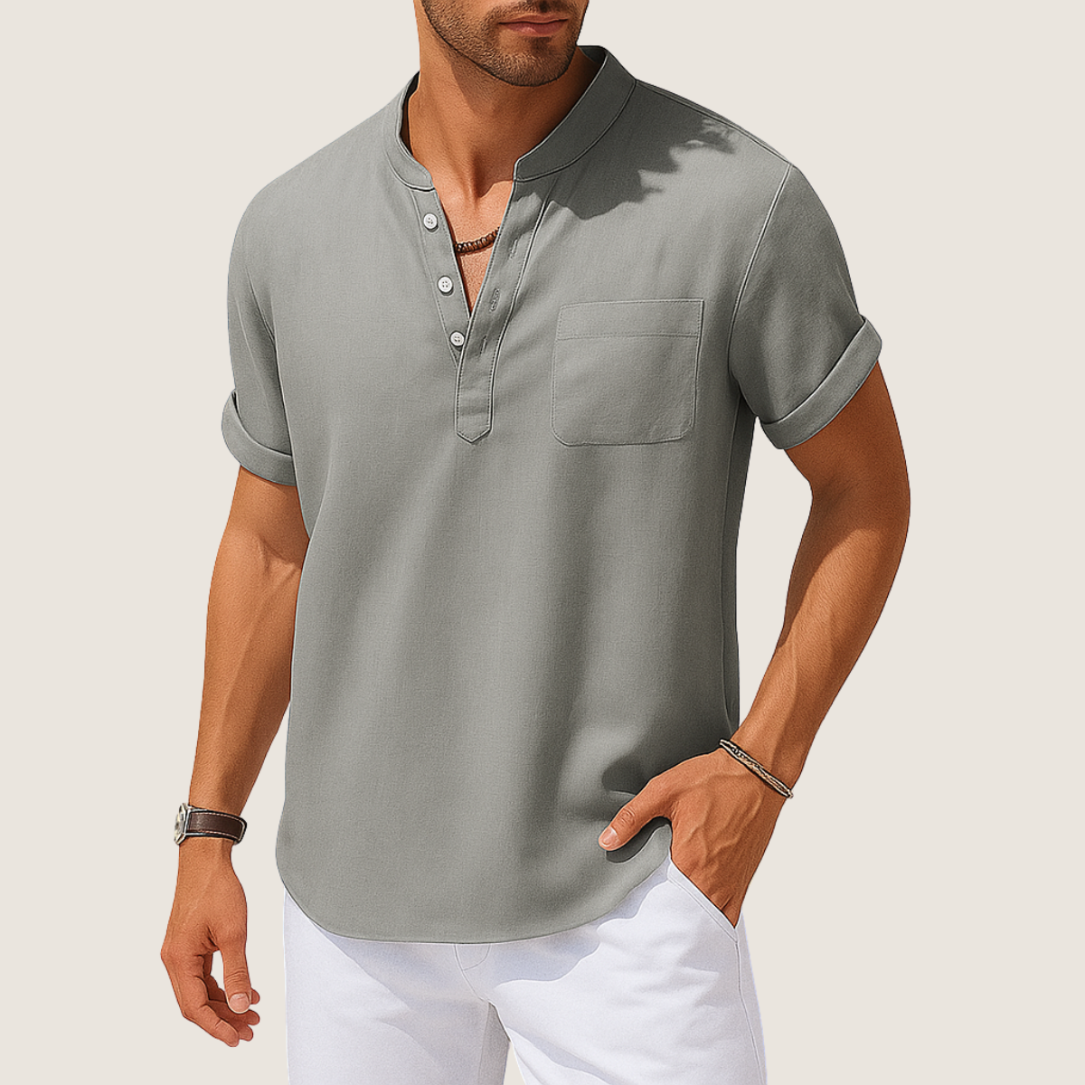 Jetta Chemise Été – Col Montant Décontracté en Lin & Coton