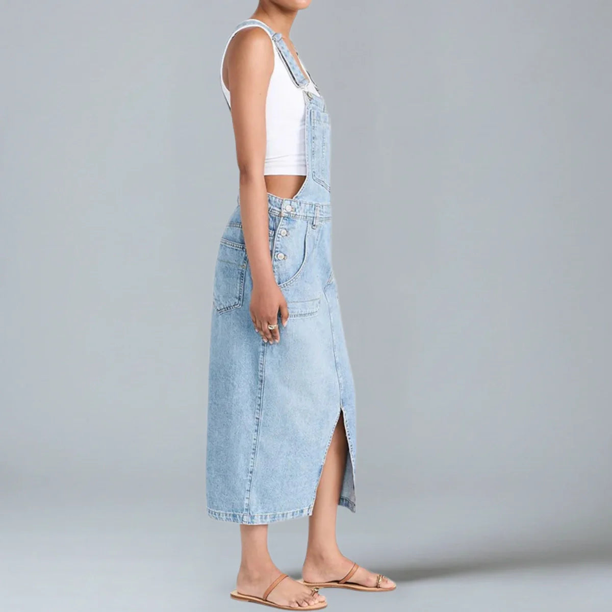 Jetta Robe chasuble en denim à fente avant