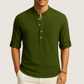 Jetta Chemise Coton – Élégance Décontractée à Col Montant, Manches Longues