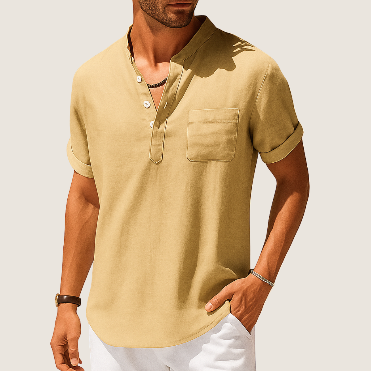 Jetta Chemise Été – Col Montant Décontracté en Lin & Coton