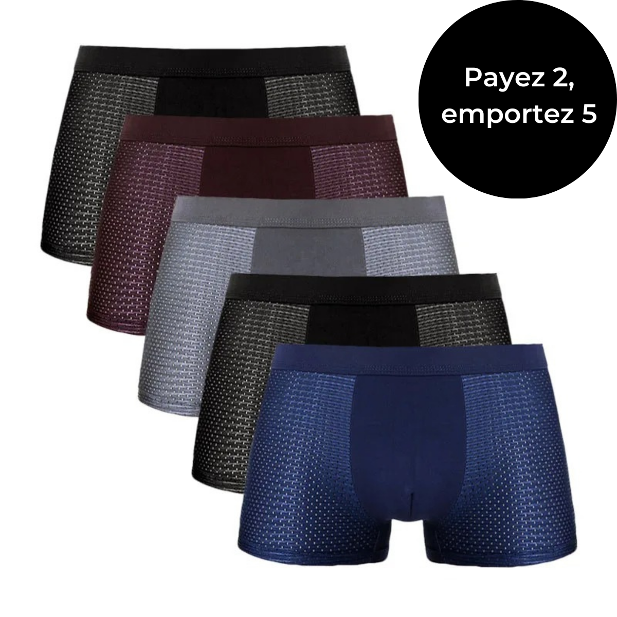 Jetta - Kit de 5 Boxers en Fibre de Bambou [Payez 2, emportez 5]