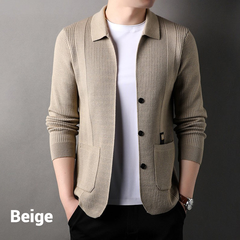 Manteau tricoté à revers et manches longues pour homme